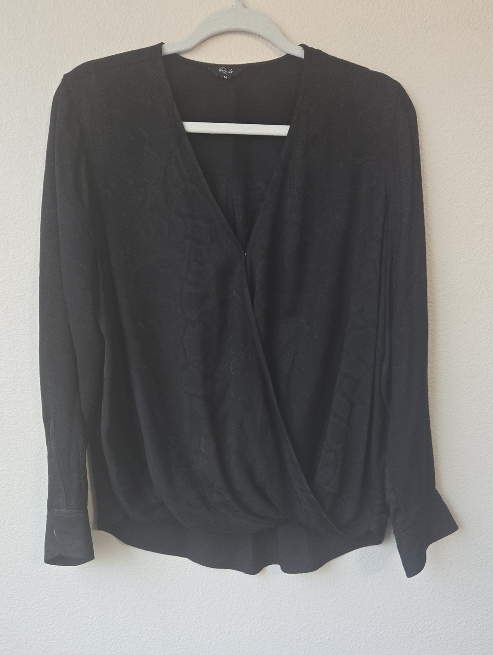 Rails Black Wrap Blouse with Subtle Jacquard